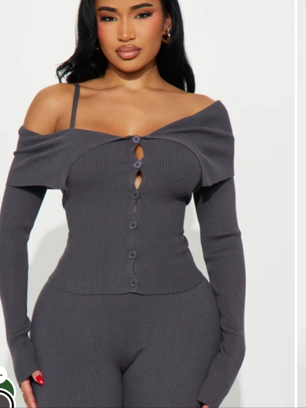 🧡❤️Womens Fashion Nova - Charcoal Gray Two Pc Ribbed Pant Set - Size 1X -NWT❤💝